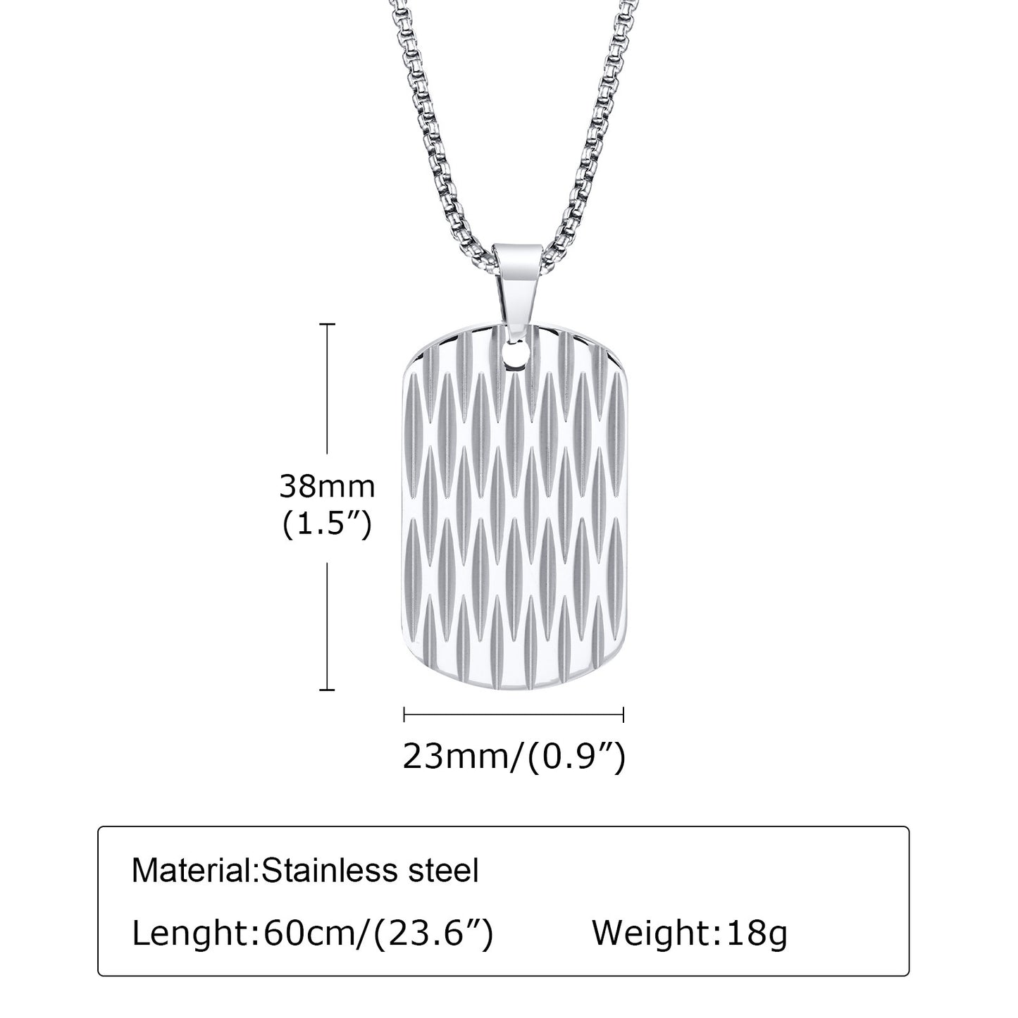 European And American Accessories Stainless Steel Water Ripple Tag Geometric Square Pendant Necklace Jewelry For Men