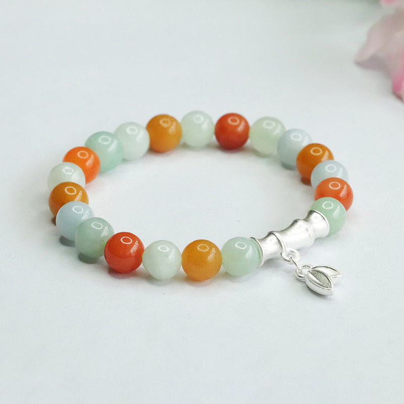 Jadeite Round Bead & Golden Silk Jade 8 mm Beaded Bracelet