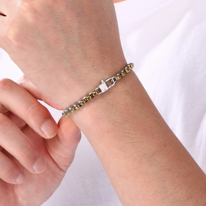 Hip Hop Rock Flower Bracelet Vacuum Plated Steel Gold Two-Color Stainless Steel Square