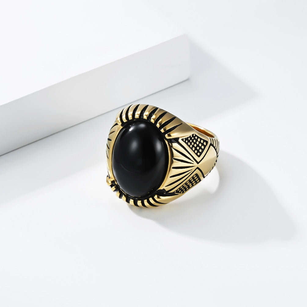 Stainless Steel Gemstone Vintage Black Punk Ring