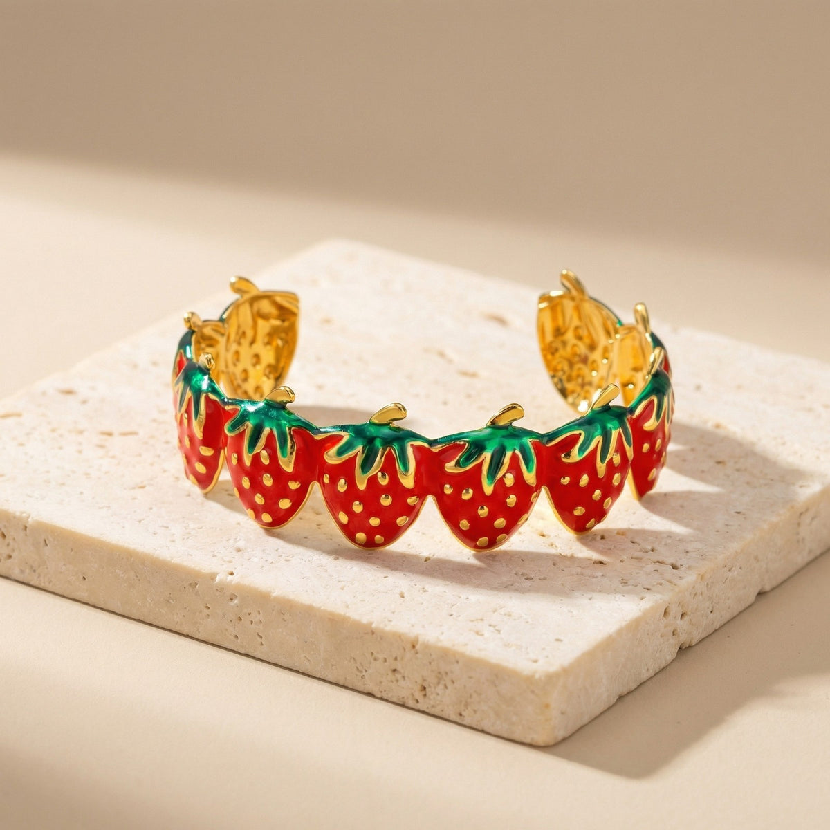 Strawberry Enamel Adjustable Stainless Steel Bracelet