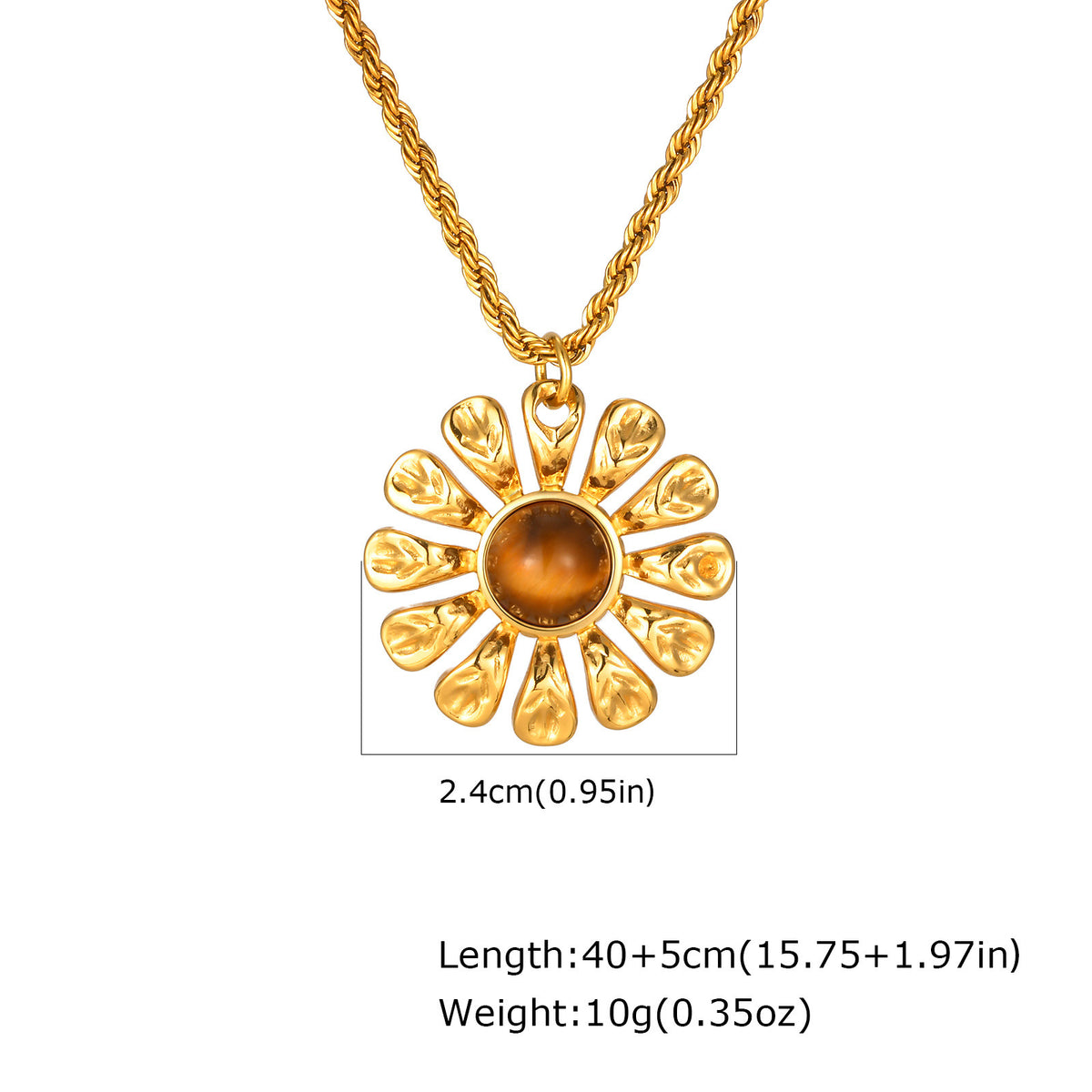 Stainless Steel French Flower Natural Tiger's Eye Necklace