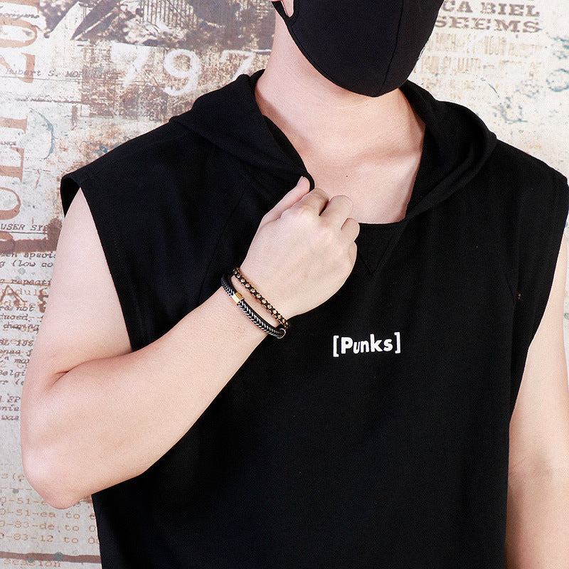 Planderful Mens Leather Rope Bracelet Magnet Buckle Classic