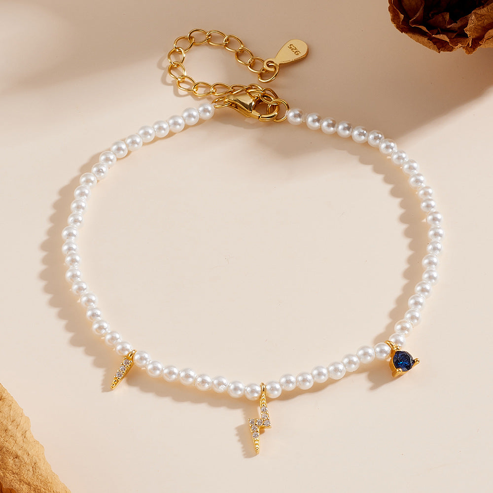 S925 Sterling Silver Pearl Bracelet French Retro Elegant