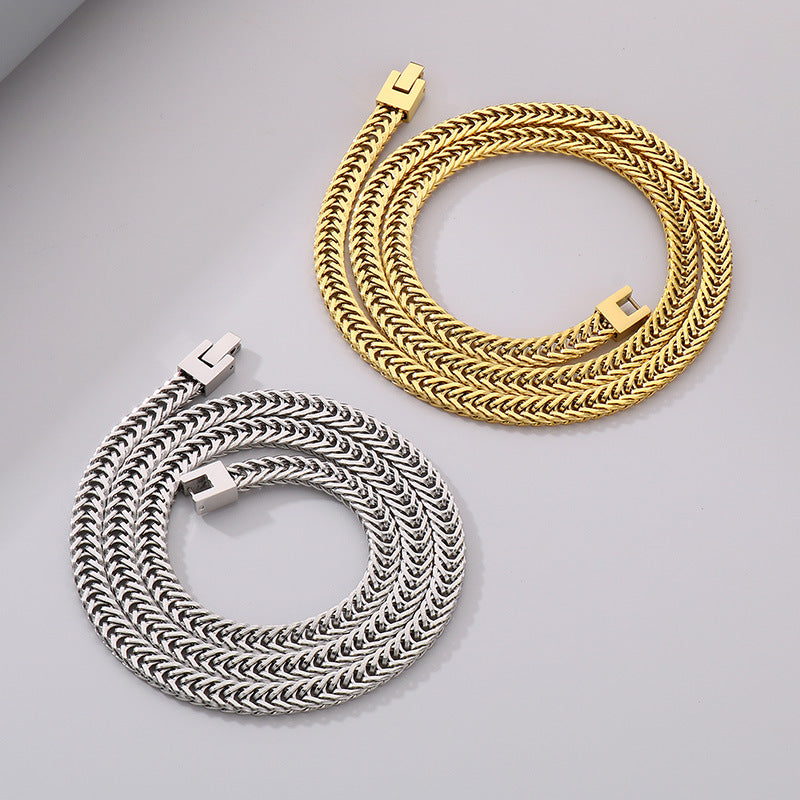 Hiphop Hip Hop Whip Chain Necklace, Stylish Weaving Encrypted Keel Chain Buckle Stainless