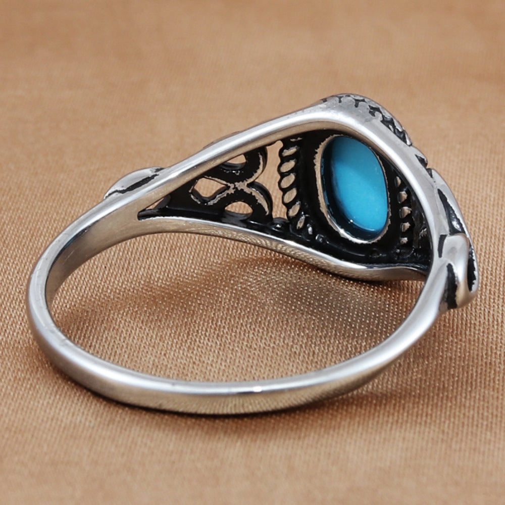 Retro-Inspired Multi-Color Stone Titanium Steel Hollow Ring for Men