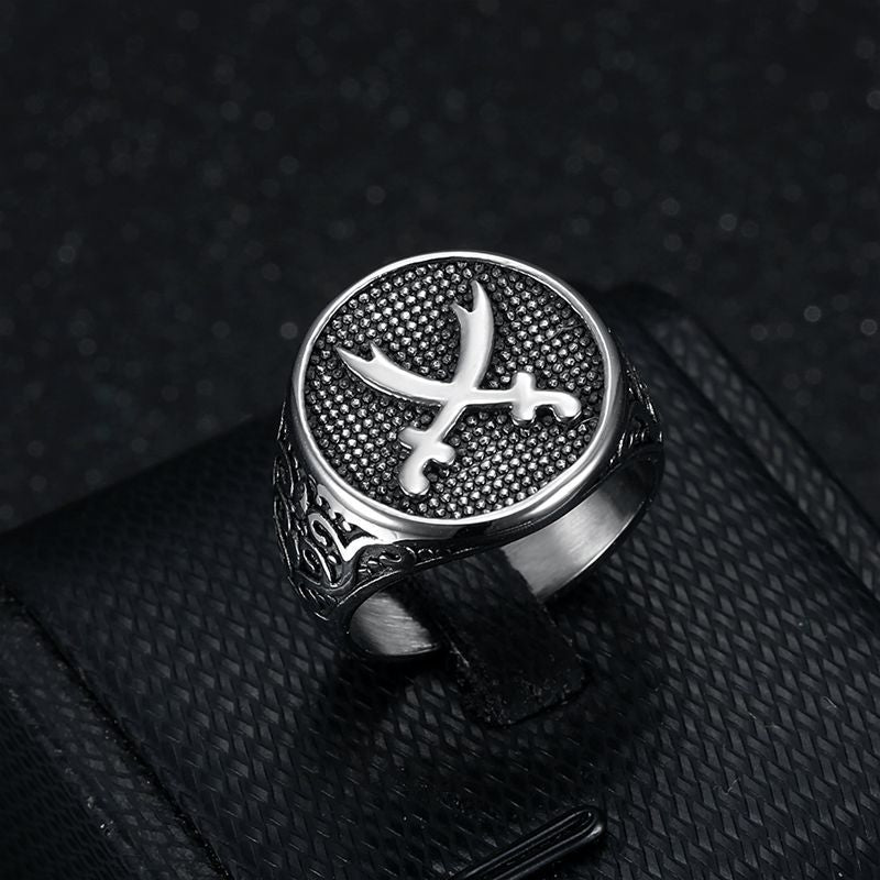 Planderful Everyday Genie Middle Eastern Vintage Punk Ring Stainless Steel Double Knife For Men