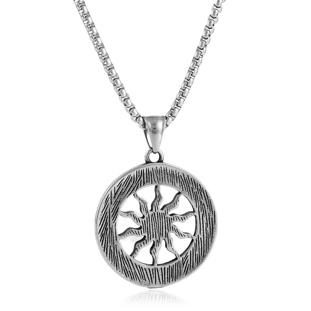 European And American Titanium Steel Round Hollow Sun Pendant Necklace