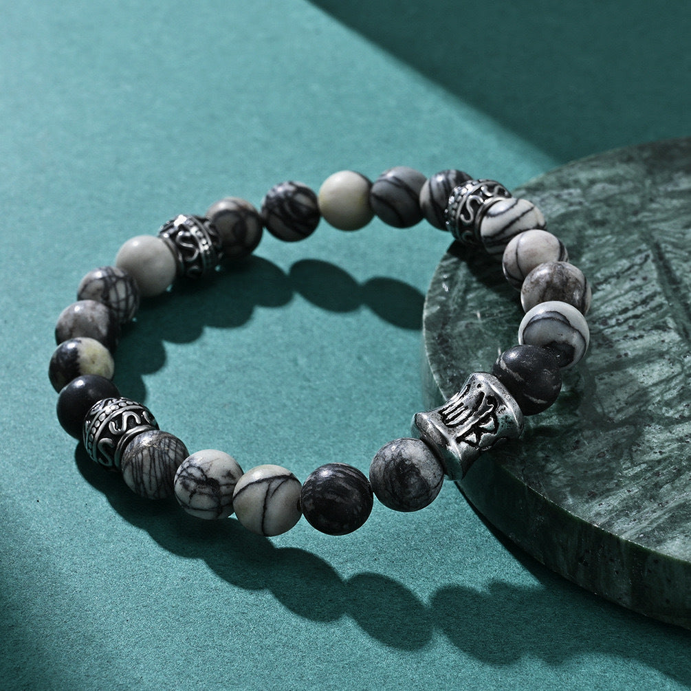Planderful Mens Volcanic Stone Beaded Bracelet With Titanium Steel For Men Everyday Genie Retro Chinese Style