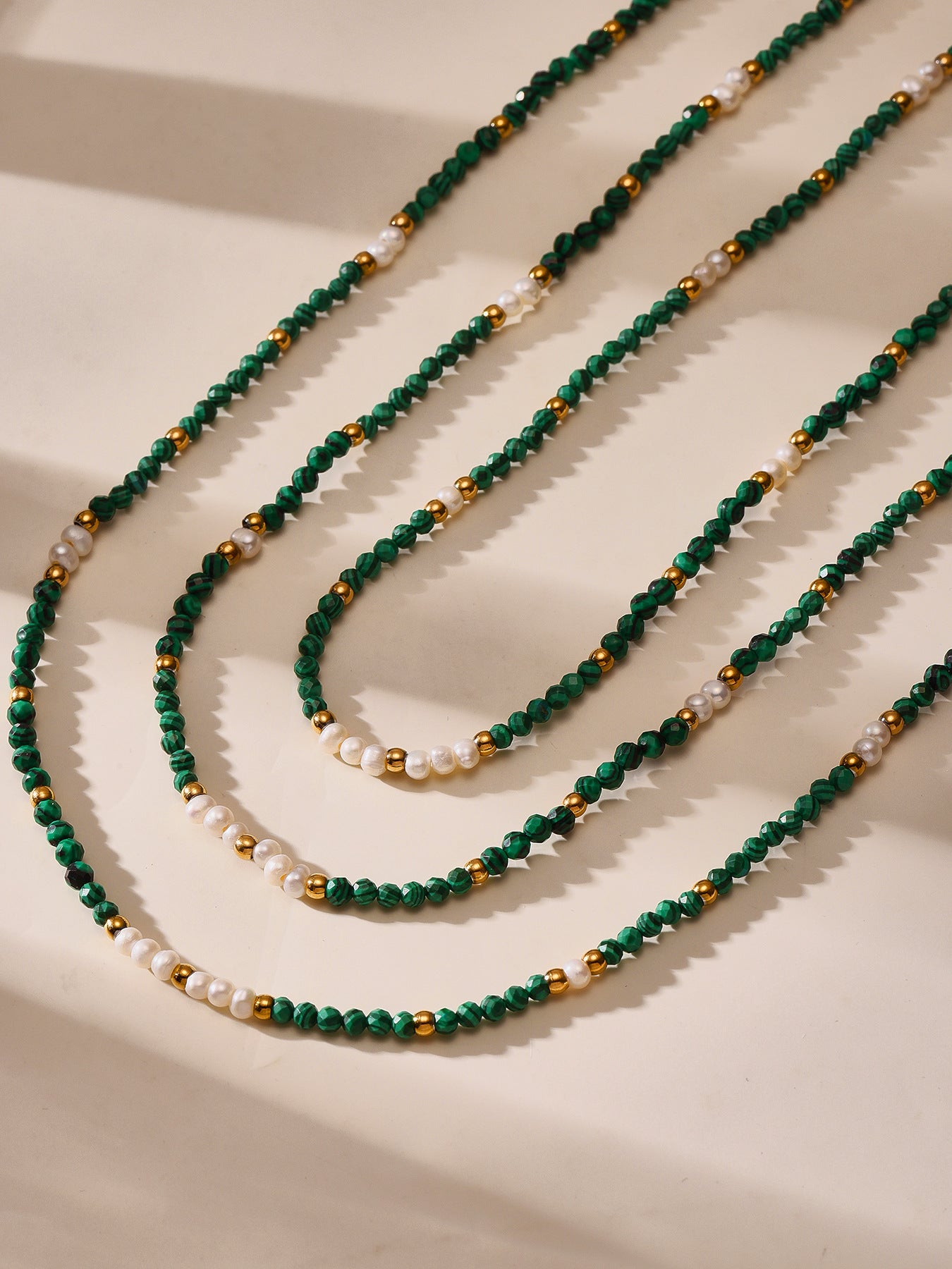 Planderful Clavicle Necklace Beaded Malachite Pearl Girls