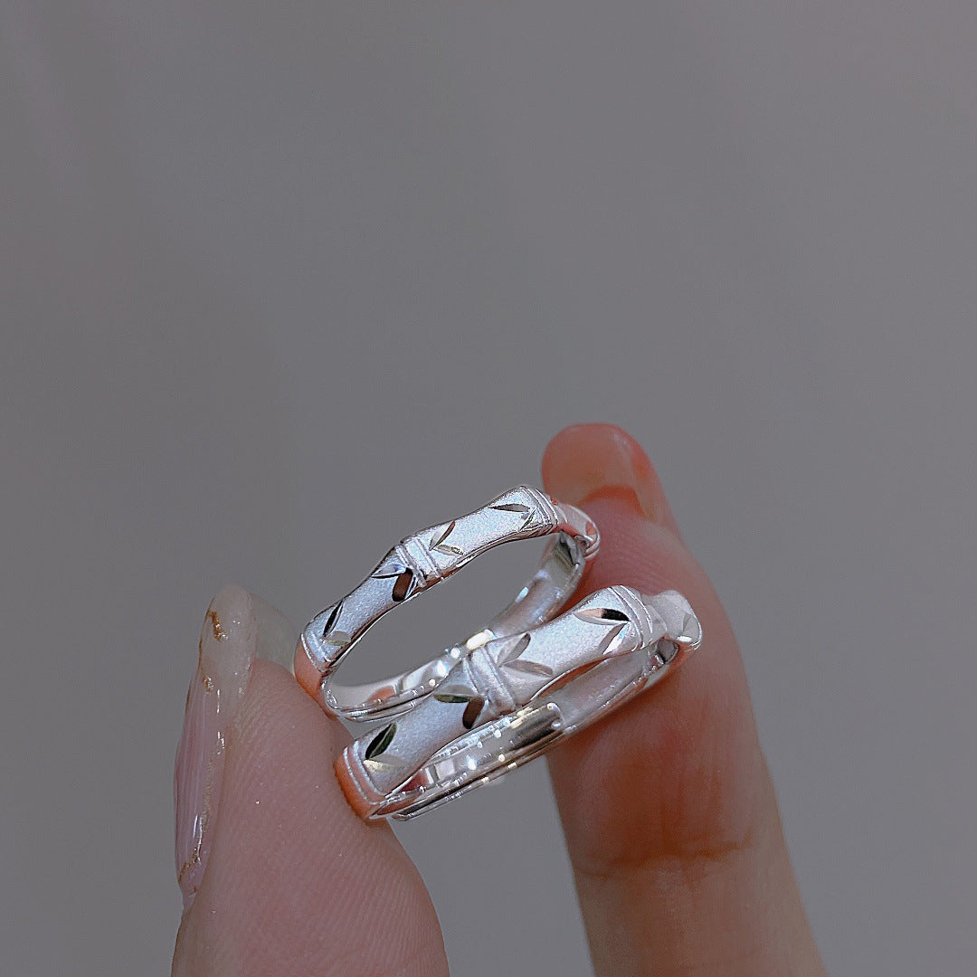 S925 Sterling Silver Bamboo Leaf Couple Ring — Adjustable