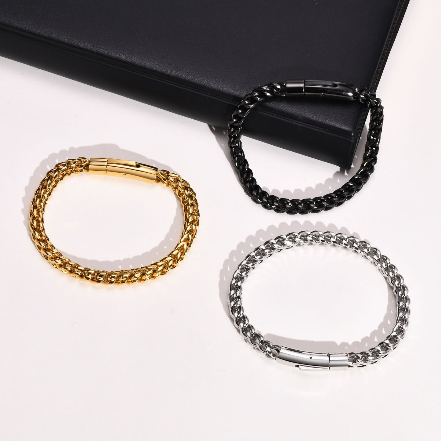 Stainless Steel Mens Bracelet Planderful Everyday Genie Spring Snap Front Back Chain