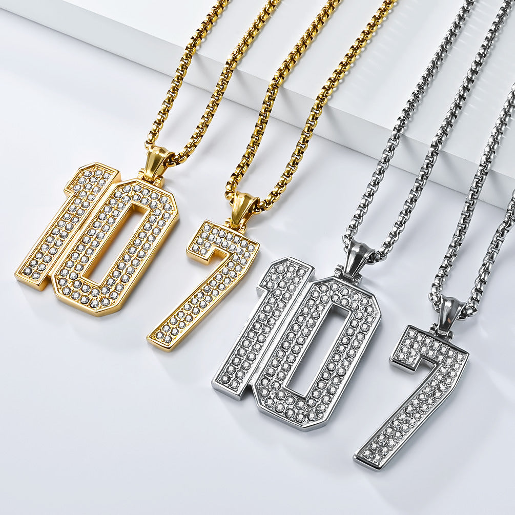 Planderful World Cup Jersey Number Necklace Stainless Steel With Zircon Pendant For Sports Fans
