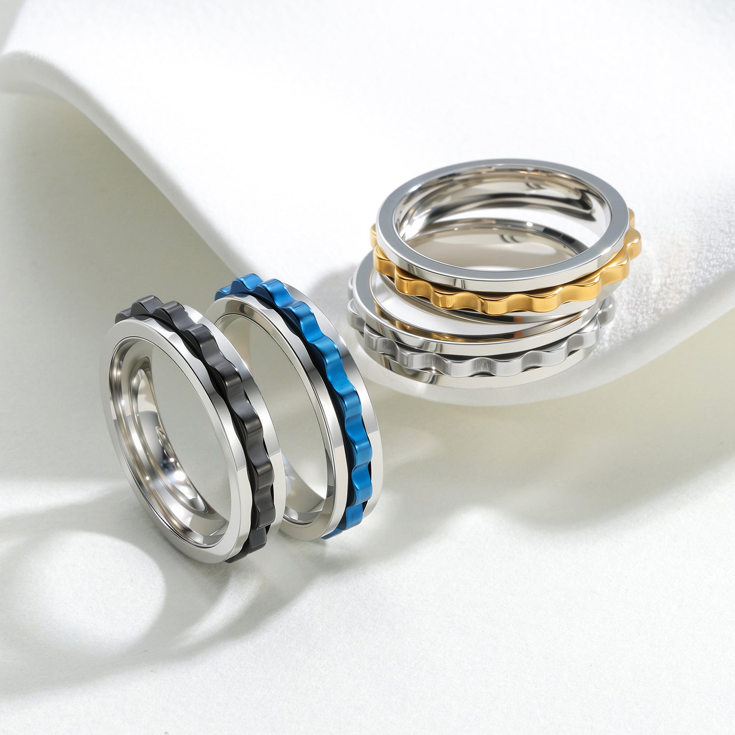 Planderful Mens Ring 6mm Titanium Steel Rotating Color Gear