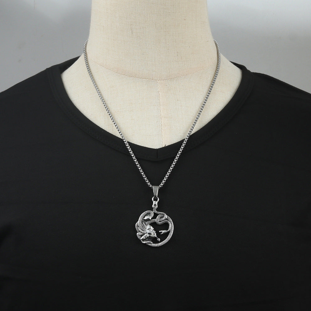 Titanium Steel Snake Queen Pendant Necklace for Men - Retro Punk Style