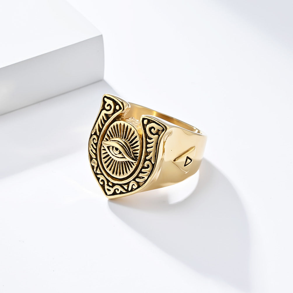 European American Retro Horseshoe Titanium Steel Ring for Men