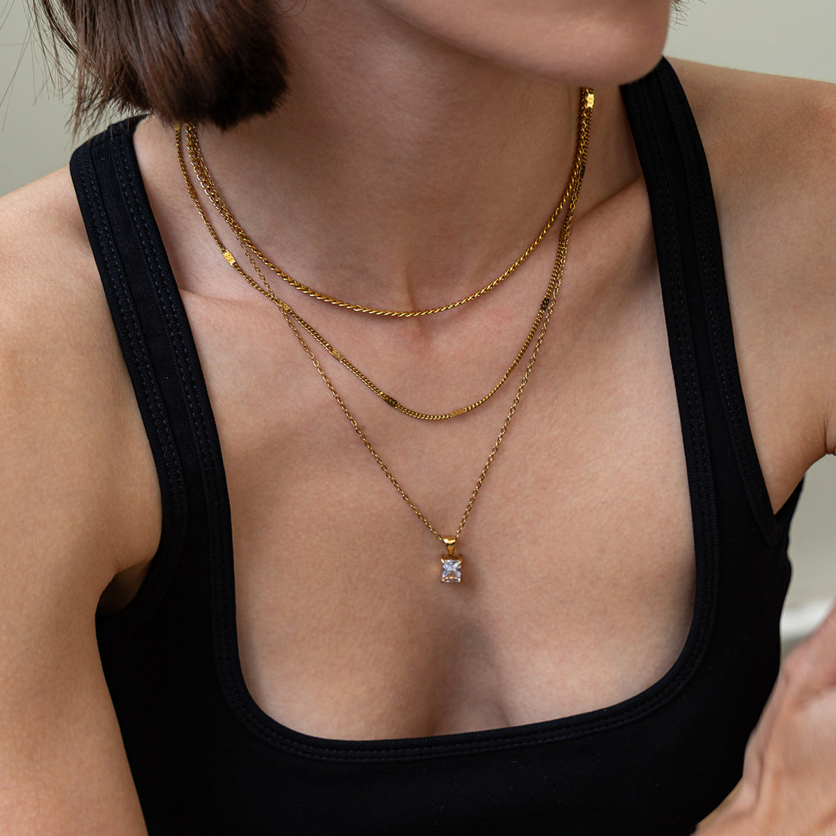 Europe And The United States Stacked Stainless Steel Snake Bone Chain Necklace