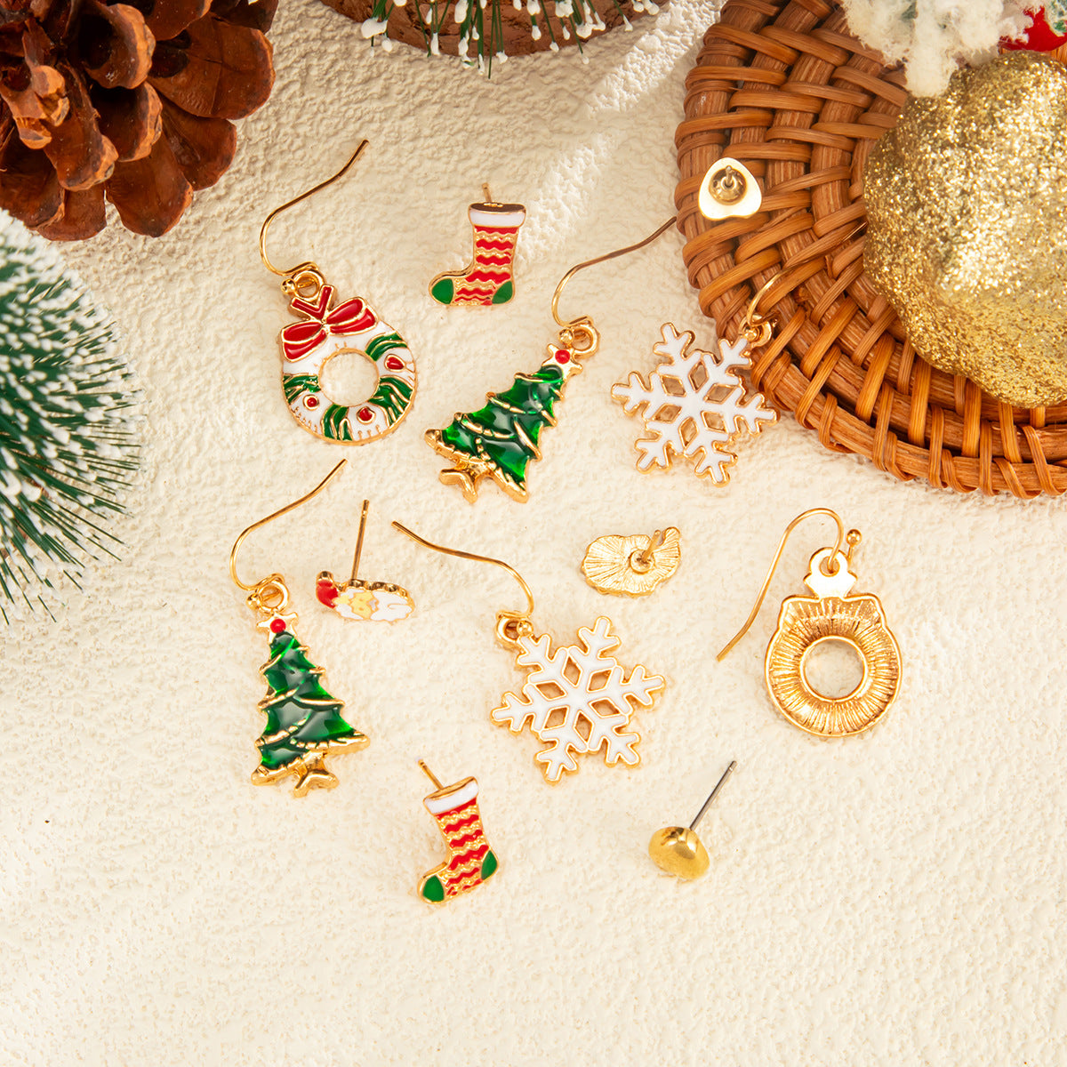 Planderful Christmas Snowflake Bell Earrings Set For Women Festive Pearl Elk Santa Cartoon Dripping Statement