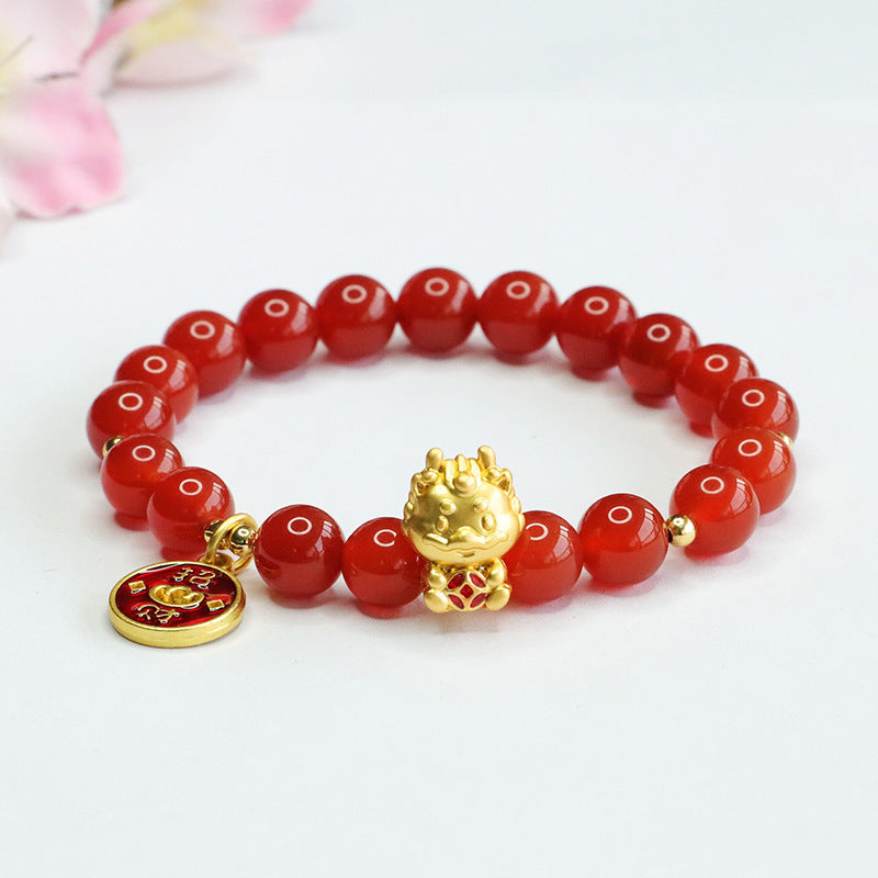 Fortune's Favor Sterling Silver Red Agate Dragon Zodiac Bracelet