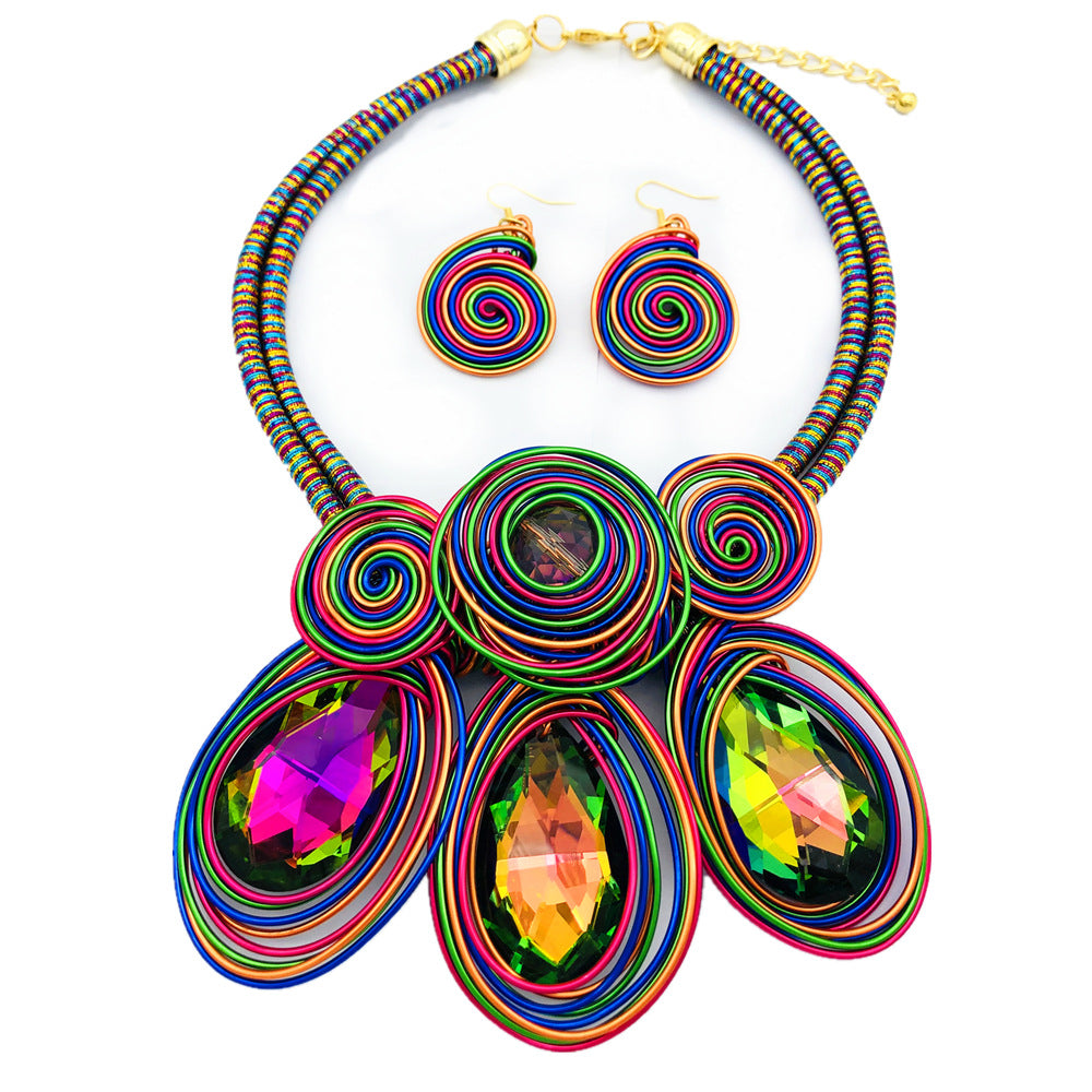 Fantasy Glass Exaggerated Necklace Set - Tribal Collection