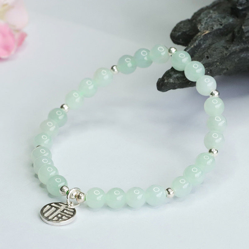 Jadeite Round Bead & Fu Plaque Bracelet