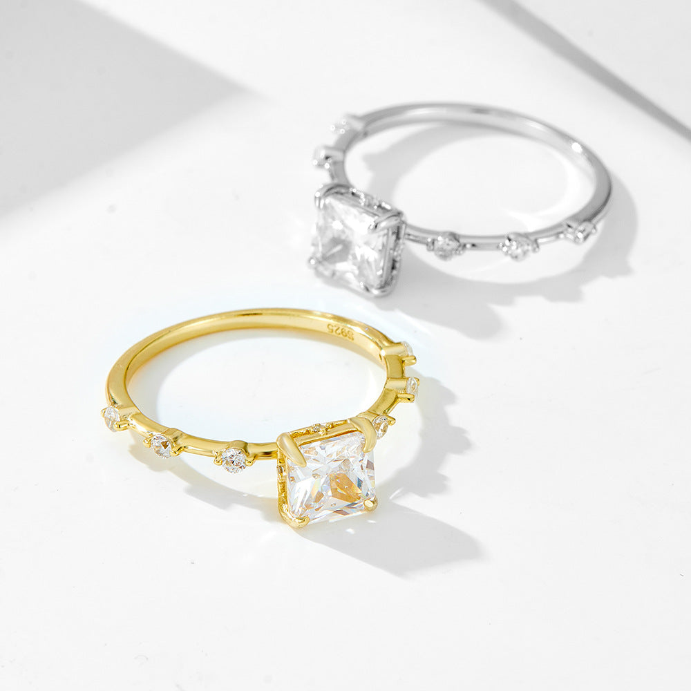 Zircon Ring S925 Sterling Silver Princess Square Jewelry For European And American Women Planderful Everyday Genie