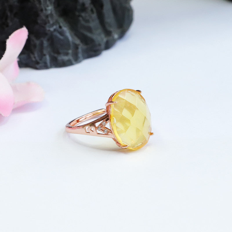 Natural Amber Beeswax Sterling Silver Ring with Adjustable Opening