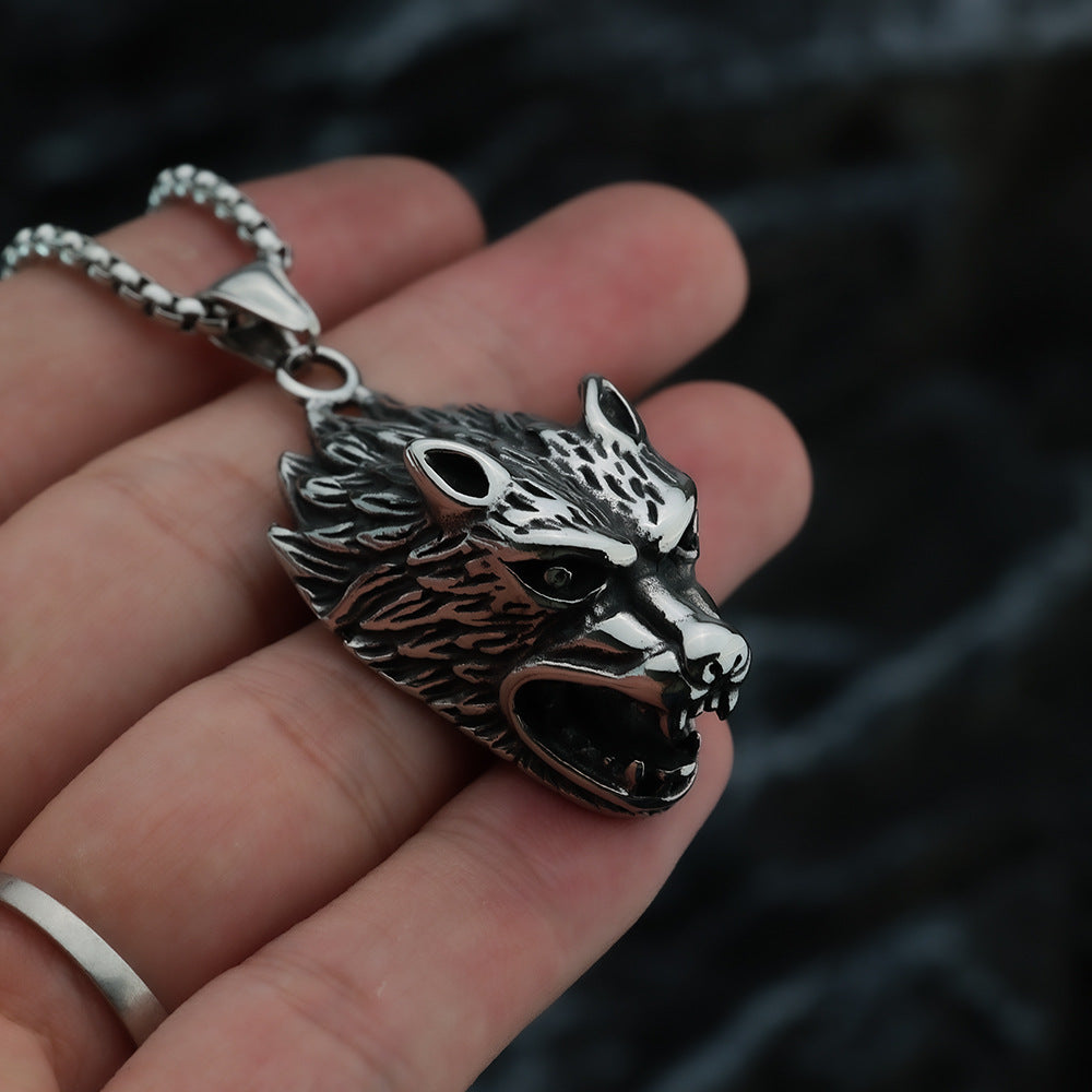 Hip Hop Viking Wolf Head Titanium Steel Men's Necklace