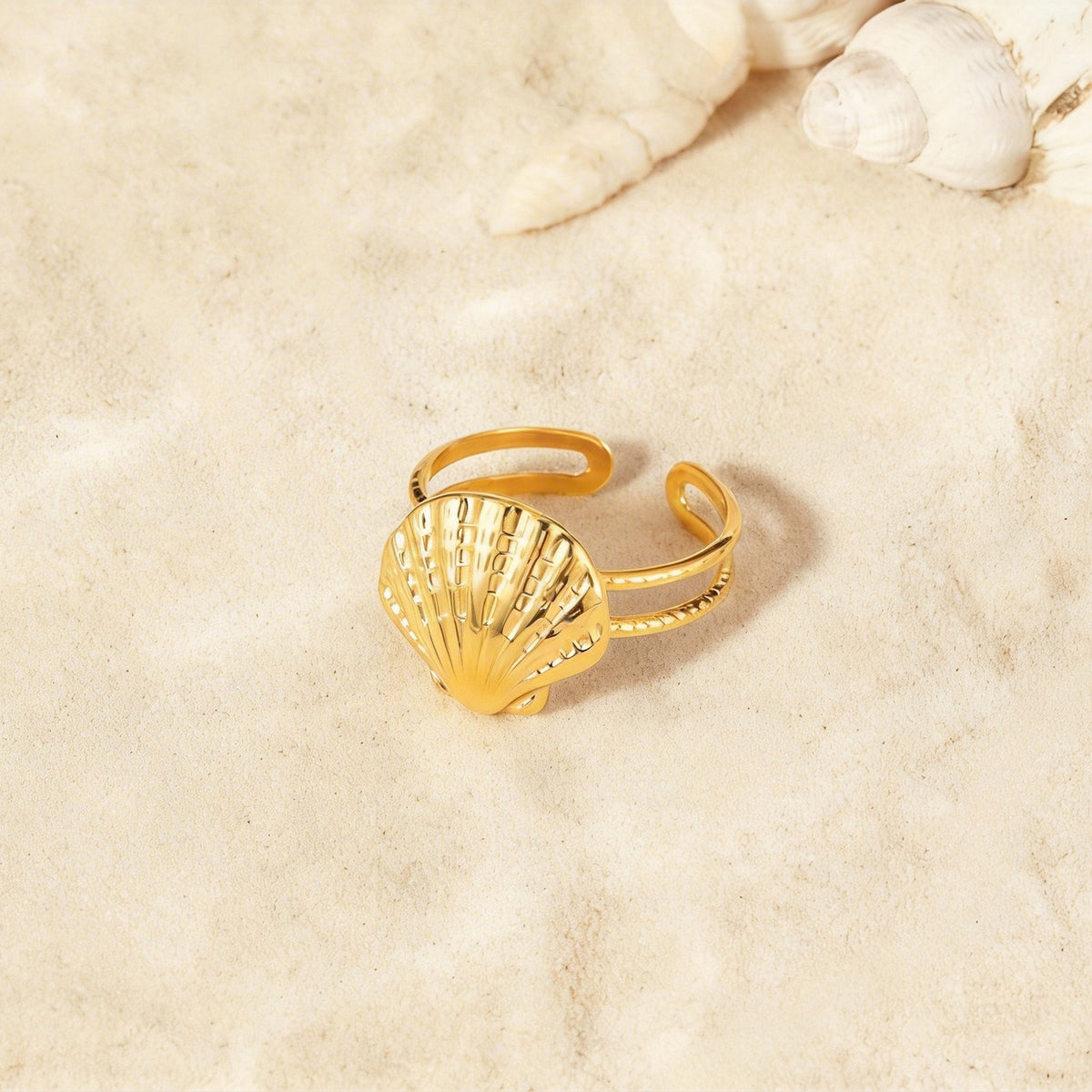 Hot-Selling Ocean Wind Stainless Steel Shell Texture Opening Ring