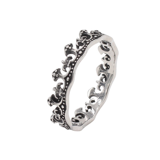 Planderful Jewelry Gothic Crown Ring In Titanium Steel Retro European Style Size 7 To 12