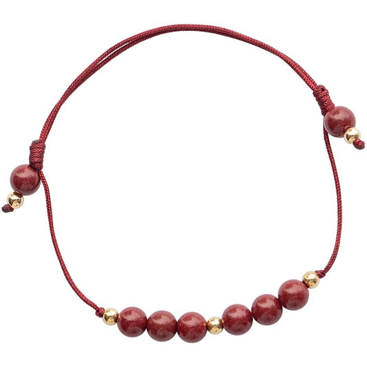 Cinnabar Lucky Gold Beads Sterling Silver and 14k Gold-Plated Bracelet with Crystal Beads