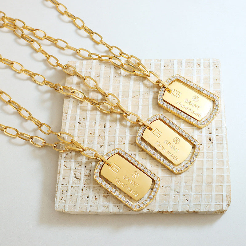 Elegant Titanium Steel Necklace with Zircon Pendant - Women's Fashion Jewelry