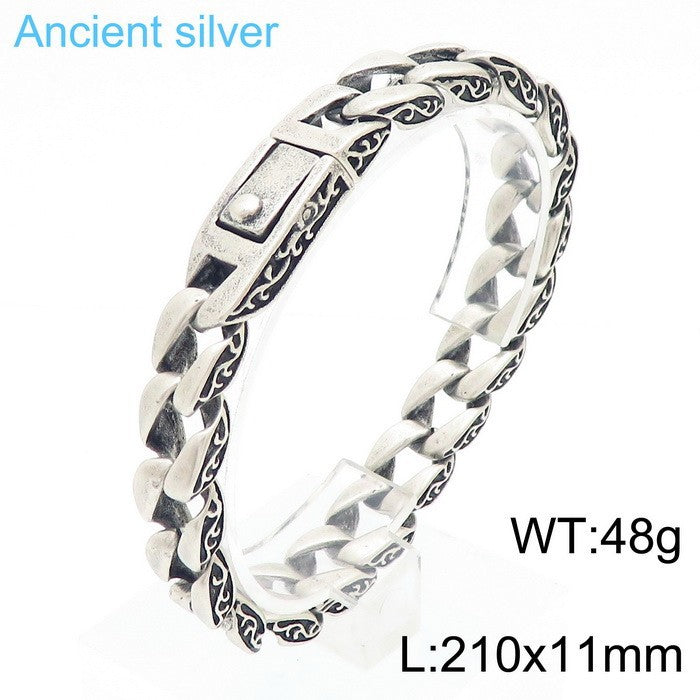 Planderful Mens Titanium Steel Cuban Chain Bracelet 11mm
