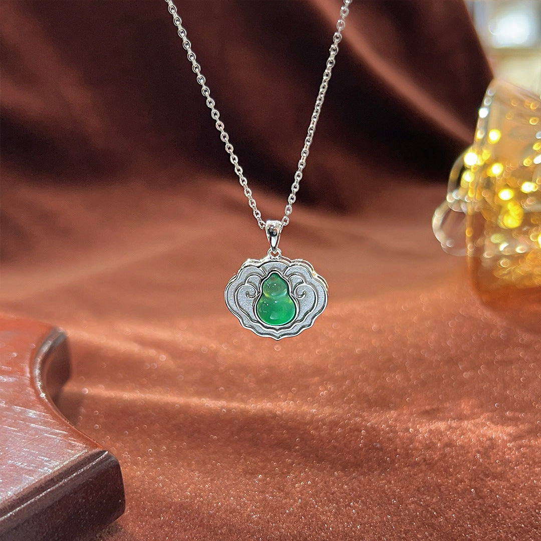 S925 Sterling Silver Ruyi Xiangyun Gourd Chalcedony Necklace