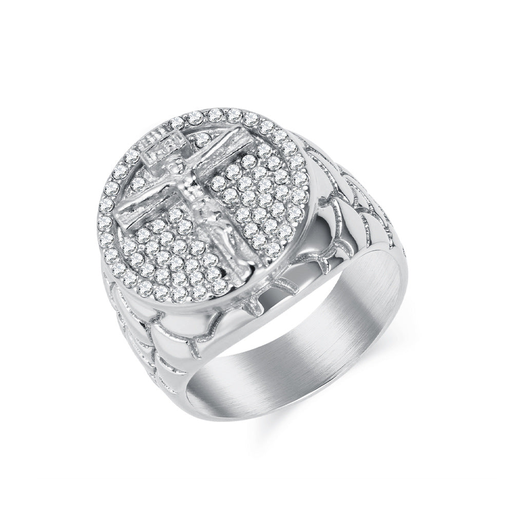 Steel Ring – Vintage Cross Zircon Ring