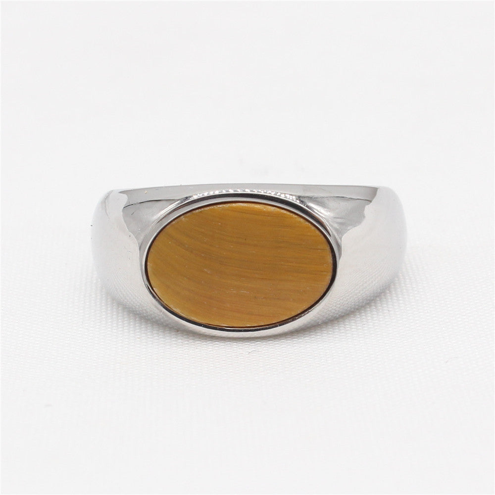 Planderful Titanium Steel Ring Unisex Oval Stone Elegant Everyday Genie Collection For Men And Women