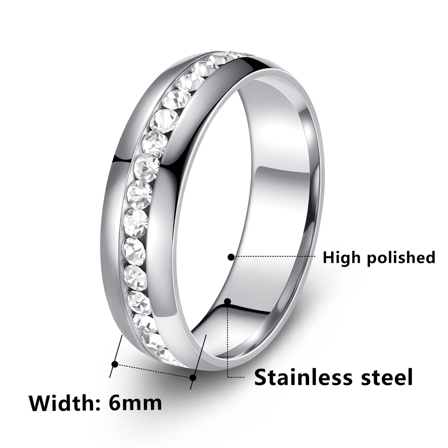 Planderful Everyday Genie Zircon Ring Stainless Steel Unisex Personalized Jewelry Single Row Inlaid Gems Gold Plated