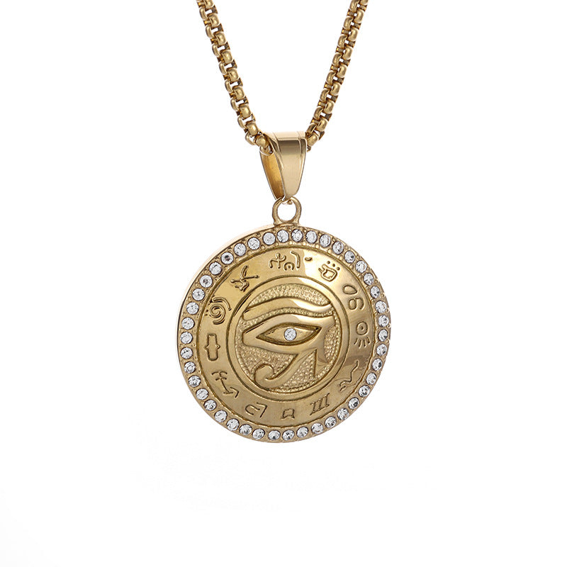 Hip Hop Jewelry Eye Of Horus Pendant Necklace Stainless Steel Gold Plated Rhinestone For Urban Trendsetters Planderful