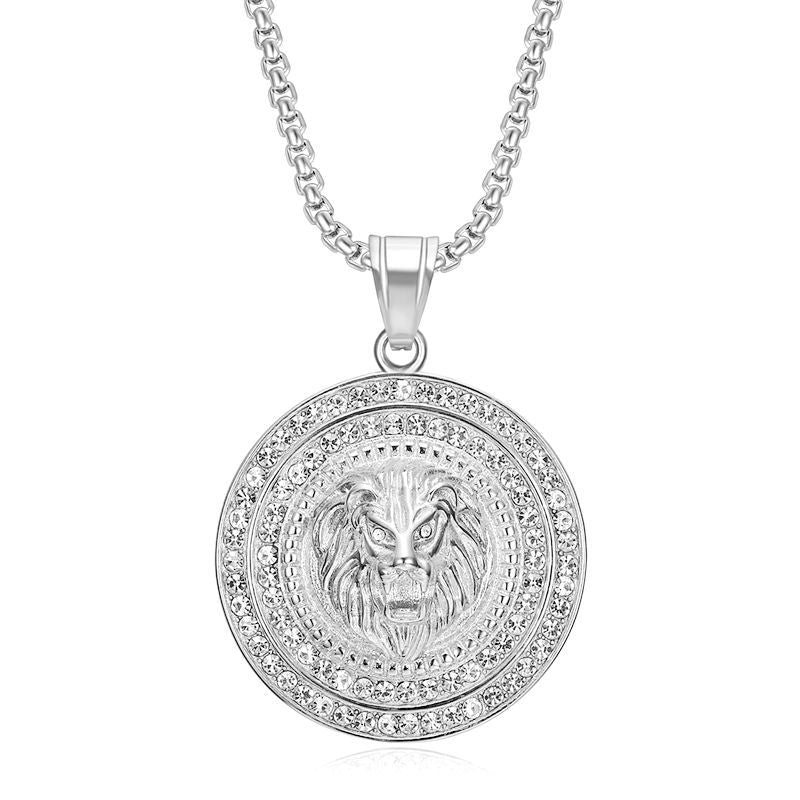 Rhinestone Necklace - Luxury Lion Head Pendant, Gold-Plated Stainless Steel, Planderful Hip Hop Jewelry