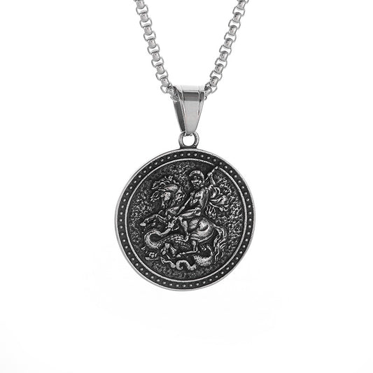 St George Dragon Slayer Pendant Necklace Stainless Steel For Medieval Knight Enthusiasts Planderful