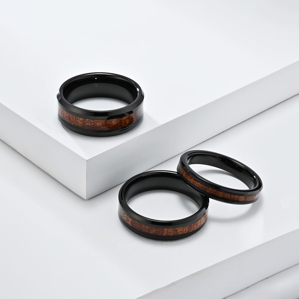 Premium Tungsten Ring With Parquet Wood Leather Finish For Couples By Planderful