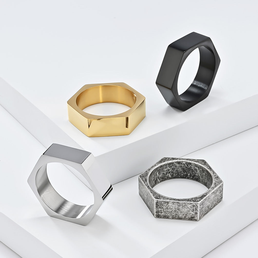 Steel Ring - Minimalist Geometric Hexagonal Design For Everyday Wear, Unisex Style By Planderful