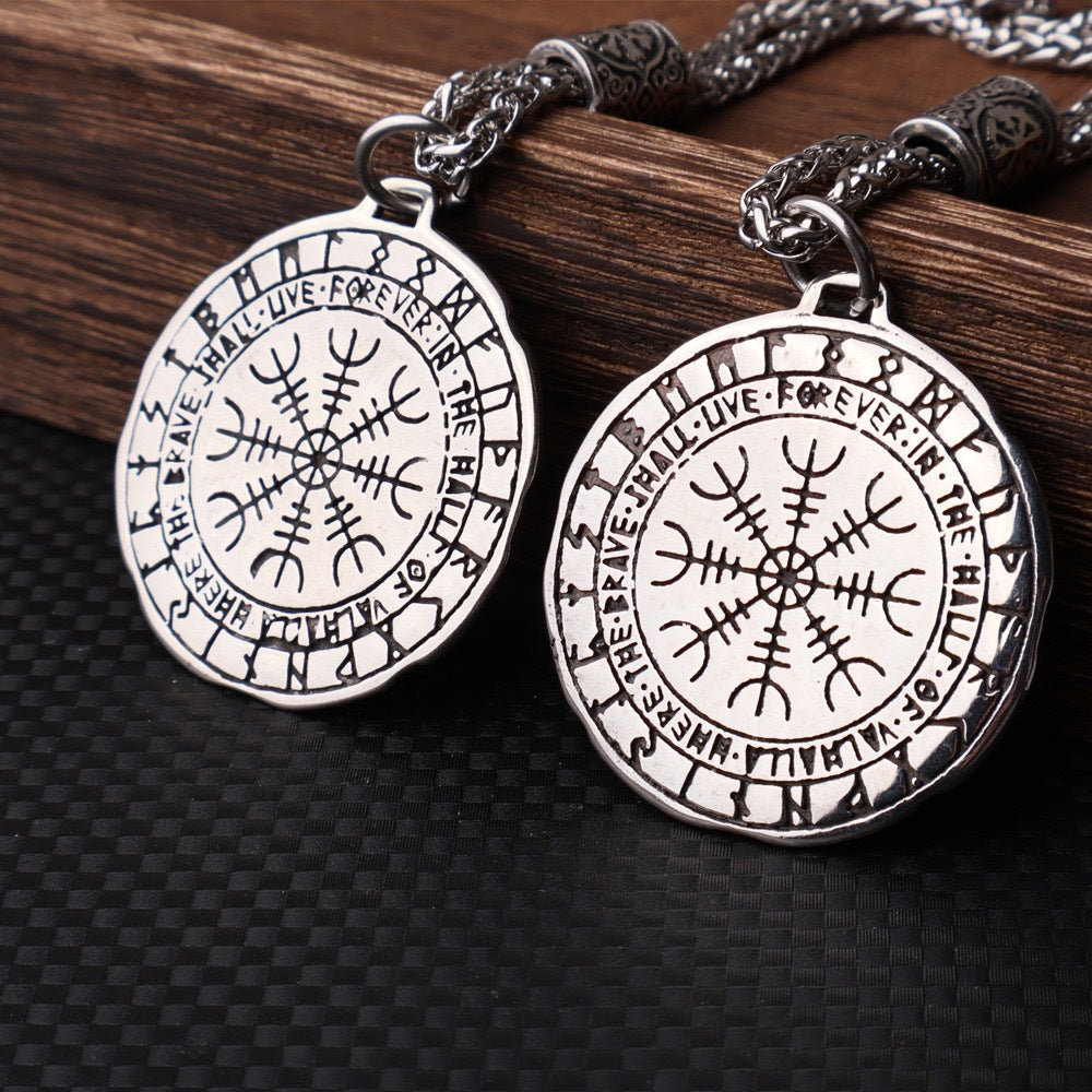 1. Planderful Viking Odin Logo Compass Necklace Titanium Steel Pendant Mens Jewelry European Style Gift