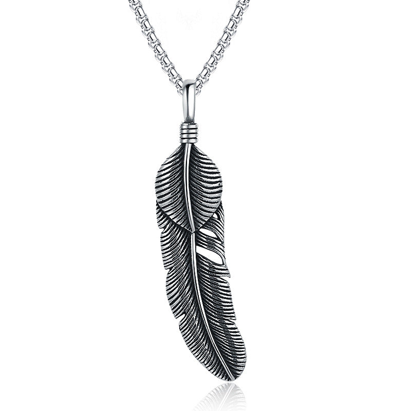 Stainless Steel Necklace – Vintage Feather Pendant With European And American Vintage Style Planderful