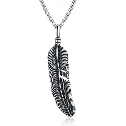 Stainless Steel Necklace – Vintage Feather Pendant With European And American Vintage Style Planderful