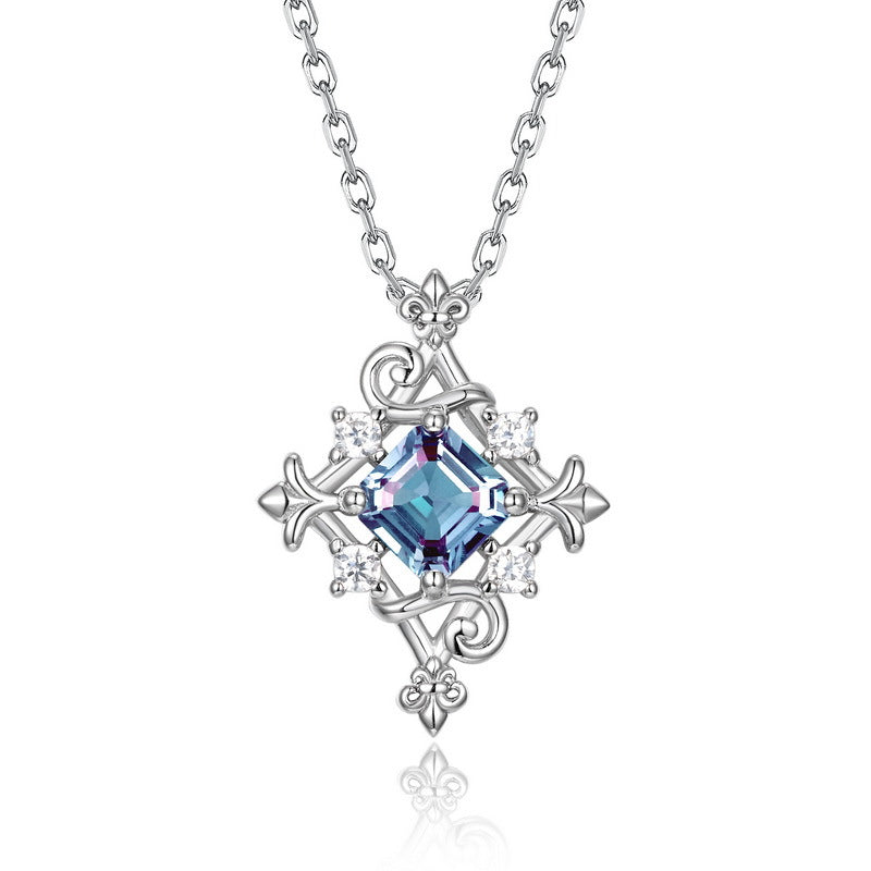S925 Sterling Silver Lab-Grown Alexandrite Pendant Necklace