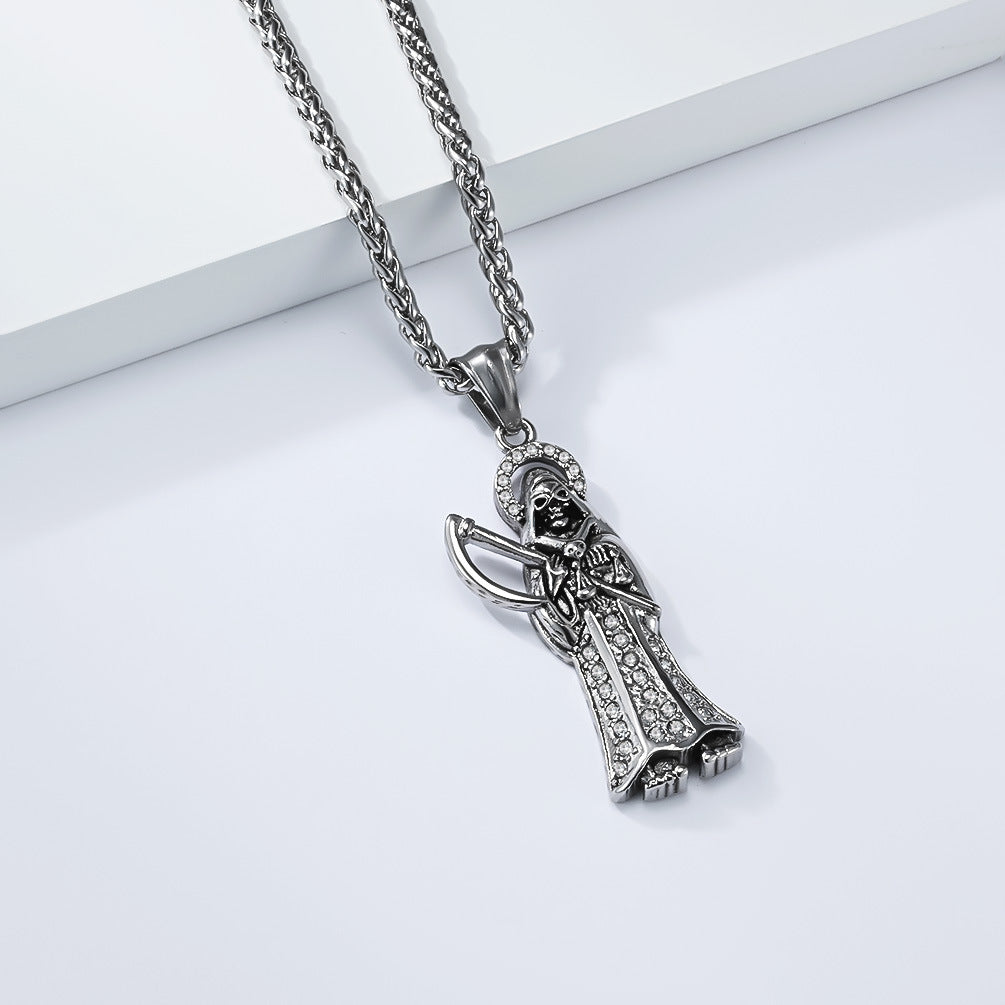 Planderful Titanium Steel Sickle Reaper Necklace For Men Edgy Gothic Hip Hop Style Pendant Protection