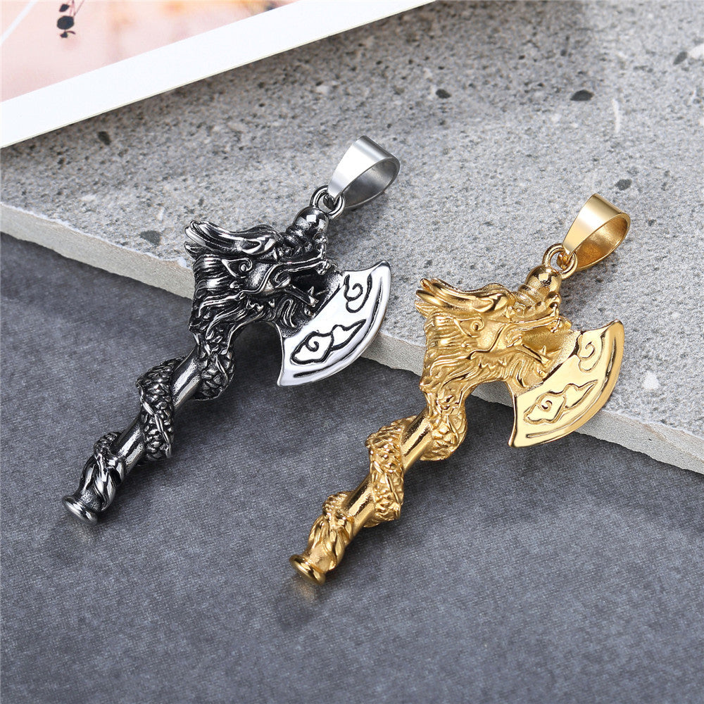 Planderful Nordic Dragon Axe Stainless Steel Necklace For Men And Women Hip Hop Style Protection Pendant