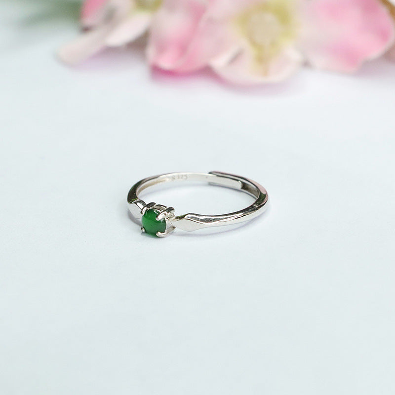 Sterling Silver Adjustable Ice Imperial Green Jadeite Ring