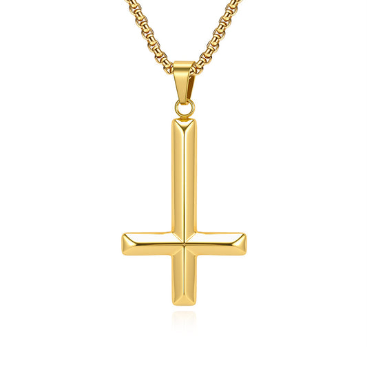 Planderful Inverted Cross Necklace For Men Titanium Steel Durable Pendant Bold Rebel Style